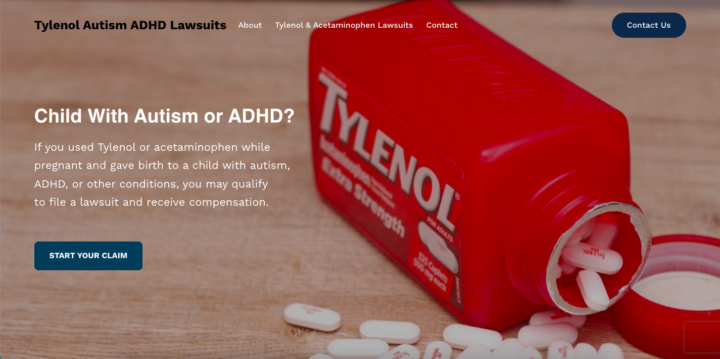 Tylenol Autism ADHD Lawsuits - Website Homepage