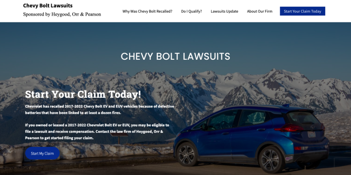Heygood Orr & Pearson launches Chevy Bolt lawsuits PPC landing page